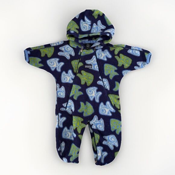 Patagonia Fleece Bunting Baby Infant 3-6 Months Zen Turtle Fish VINTAGE 90s RARE - Picture 1 of 10
